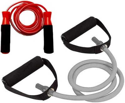 Dr Patra Body Workout Sports Equipments Pack of 2 Workout COMBO | Athletes CHOICE Body Fitness | 1xResistance Band Toning Tube | 1xSkipping Rope | Gym Training, Home Exercise, TRUSTED by DR. | Body Fat loss and cutter -GreyRed Fitness Accessory Kit Kit