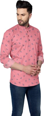 P & V Creations Men Printed Straight Kurta(Pink)