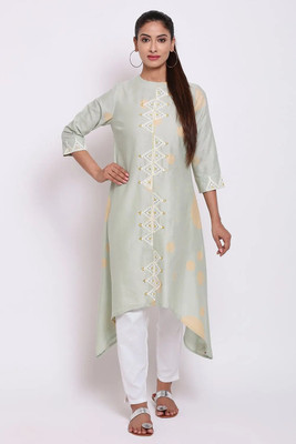 BIBA Women Printed Asymmetric Kurta(Green)