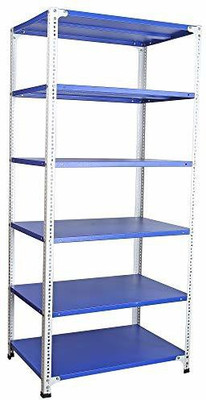 Mil-Nil Prime CRC Sheet 72X36X24 Inch Multipurpose Storage, Adjustable Shelf, Slotted Angle Rack With 6 Shelves 18 Gauge Shelf-14 Gauge Angles | Powder Coated_Blue/White Luggage Rack