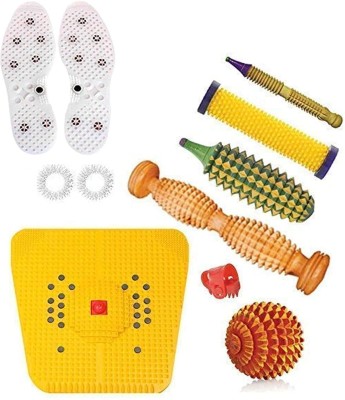 Acupunx 213 Acupressure Wooden Foot Roller Acupressure Magnetic Stress Mat Combo Kit fitness mat kit home gym with shoe shole Massager(Multicolor)