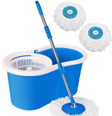 V-MOP Classic Magic Cleaning Spin Bucket Mop with 2 Refills Wet & Dry Mop(Blue)