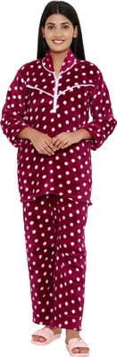 PALIVAL Women Printed Maroon Night Suit Set