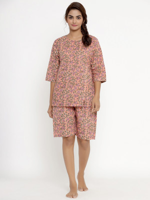 MIRAVAN Women Floral Print Orange Top & Shorts Set