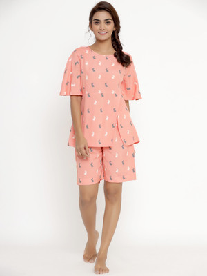 Doriyaan Women Printed Pink Top & Shorts Set