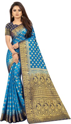 BULLDOZER Woven Banarasi Cotton Silk Saree(Light Blue)