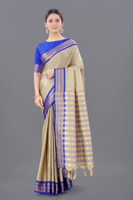 MM VENTURE Striped Maheshwari Cotton Silk Saree(Beige)