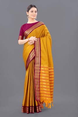 GEETABA FASHION Striped Maheshwari Cotton Silk Saree(Mustard)