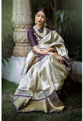 Miren Self Design Banarasi Jacquard Saree(Cream)