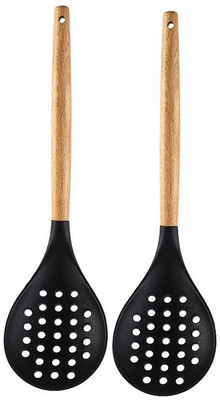P-PLUS INTERNATIONAL PPLUS_WOOD_SKIMMER_BLACK_2 Mixing Spatula(Pack of 2)