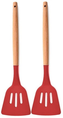 P-PLUS INTERNATIONAL PPLUS_WOOD_SLOTTED_RED_2 Mixing Spatula(Pack of 2)