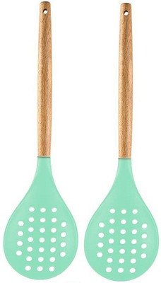 P-PLUS INTERNATIONAL PPLUS_WOOD_SKIMMER_GREEN_2 Mixing Spatula(Pack of 2)