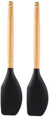 P-PLUS INTERNATIONAL PPLUS_WOOD_SPTL B_BLACK_2 Mixing Spatula(Pack of 2)