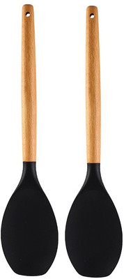 P-PLUS INTERNATIONAL PPLUS_WOOD_SPTL A_BLACK_2 Mixing Spatula(Pack of 2)