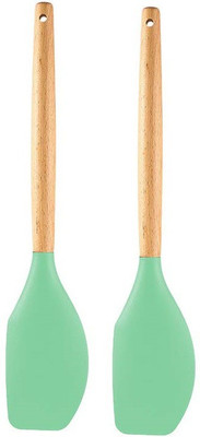 P-PLUS INTERNATIONAL PPLUS_WOOD_SPTL B_GREEN_2 Mixing Spatula(Pack of 2)