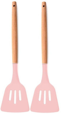 P-PLUS INTERNATIONAL PPLUS_WOOD_SLOTTED_PINK_2 Mixing Spatula(Pack of 2)