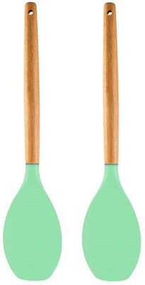 P-PLUS INTERNATIONAL PPLUS_WOOD_SPTL A_GREEN_2 Mixing Spatula(Pack of 2)
