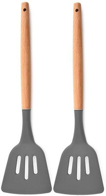 P-PLUS INTERNATIONAL PPLUS_WOOD_SLOTTED_GREY_2 Mixing Spatula(Pack of 2)