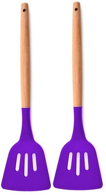 P-PLUS INTERNATIONAL PPLUS_WOOD_SLOTTED_PURPLE_2 Mixing Spatula(Pack of 2)
