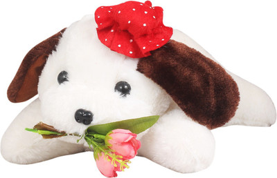 Tickles Handsome Laying Puppy Stuffed Soft Plush Toy  - 28 cm(White)