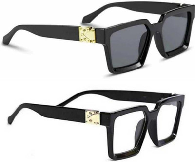 ELLIGATOR Rectangular Sunglasses(For Men & Women, Black, Clear)