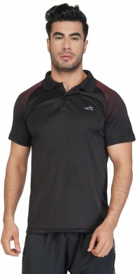 VECTOR X Printed Men Polo Neck Black T-Shirt