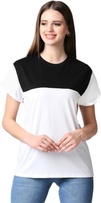 BEWAKOOF Colorblock Women Round Neck White, Black T-Shirt