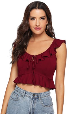 Cropyfy Casual Solid Women Maroon Top