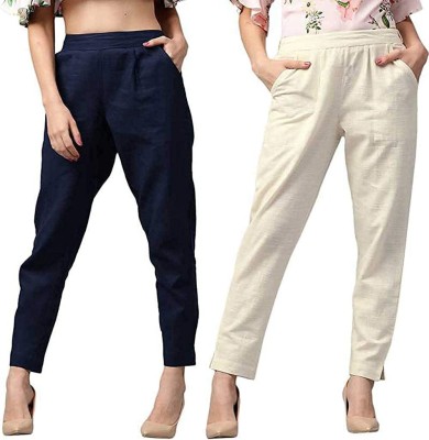 cotrel Regular Fit Women Dark Blue, White Trousers