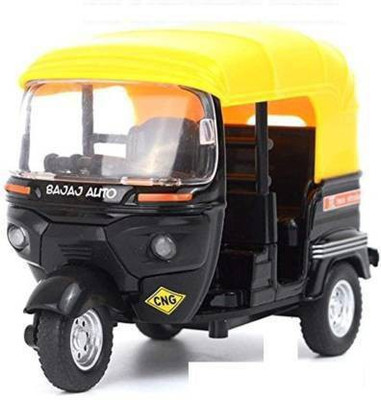 SR Toys Vehicle Pull Back Auto Rickshaw - 1:14 Scale (Multicolor)(Yellow)