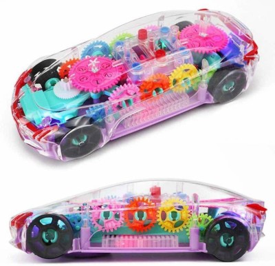 TINY TREASURES 360 Degree Rotation 3D Flashing Led Light Music Transparent Concept Musical Bump & Go Transparent Concept 3D Super Car Toy, Car Toy for Kids with 360 Degree Rotation, Rotating Gear Simulation Mechanical Car, Sound & Light Toys for Kids Boys & Girls (Multi color, Pack of: 1)(Multicolor