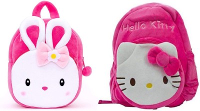 Zoi Rabbit & Hello Kitty combo school bags for kids Plush Bag (Pink,4L) Backpack(Pink, 4 L)