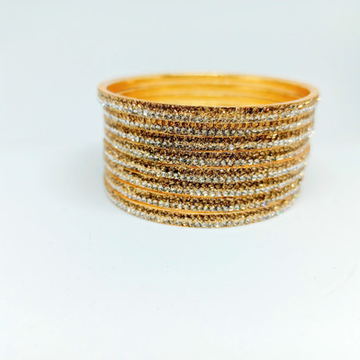 Honbon Stone Crystal Gold-plated Bangle Set(Pack of 8)