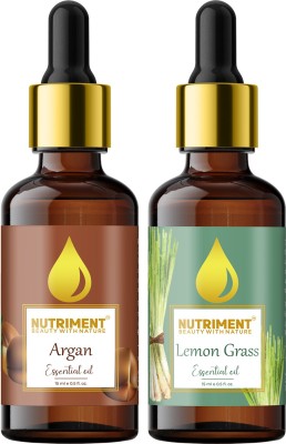 Nutriment Argan & Lemon Grass Essential Oil, 15ml each, PACK OF 2(30 ml)