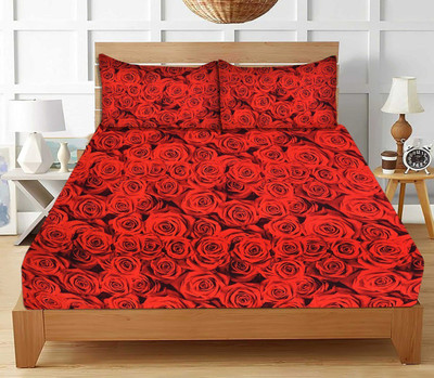 SK TRADERS Polycotton Double Flat 240 TC 3D Printed Bedsheet(Pack of 1, Red)
