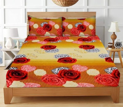 deersh collection 144 TC Polycotton Double 3D Printed Flat Bedsheet(Pack of 1, Yellow, Red)