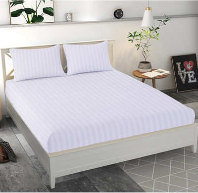 Mahadev Trading Microfiber Double Flat 240 TC Striped Bedsheet(Pack of 1, Light Grey)