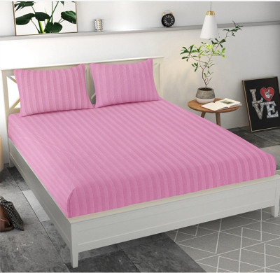 Mahadev Trading Microfiber Double Flat 180 TC Striped Bedsheet(Pack of 1, Light Wine)