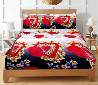 SK TRADERS 240 TC Polycotton Double 3D Printed Flat Bedsheet(Pack of 1, Multicolor)