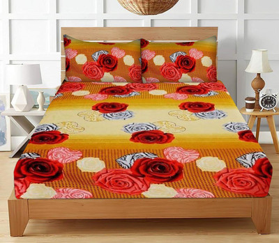 SK TRADERS 240 TC Polycotton Double 3D Printed Flat Bedsheet(Pack of 1, Multicolor)
