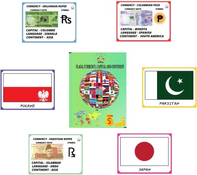 Fun and Learn 2 in 1 flash card Front Flags and Back Currency ,Capital, Language, Continent content 20 Cards with 40 Topics(Multicolor)