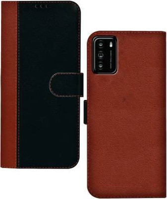 Flospy Flip Cover for Poco M3 Pro 5G(Black, Brown, Camera Bump Protector, Pack of: 1)