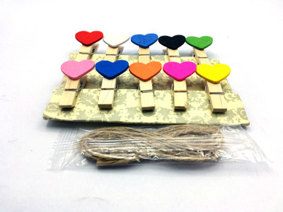 ind Multicolour Heart Photo Paper Clip Pack of 1(10pcs Clips) Medium wood Photo Clip(Set of 10, Multicolor)