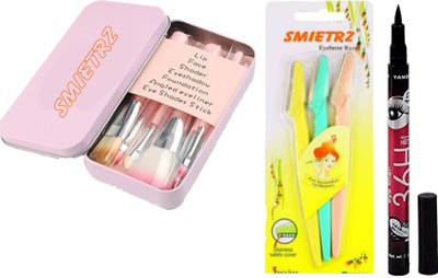 SMIETRZ mini pink brush set & Eyebrow Razor and Kajal(3 Items in the set)