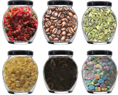 Coozico Glass Grocery Container  - 355 ml(Pack of 6, Black)
