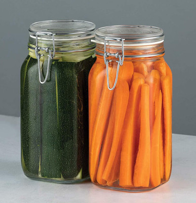 AshandRoh Glass Grocery Container  - 1500 ml(Pack of 2, Multicolor)