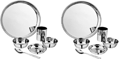 Silvester Pack of 12 Steel Dinner Set(Silver, Microwave Safe)