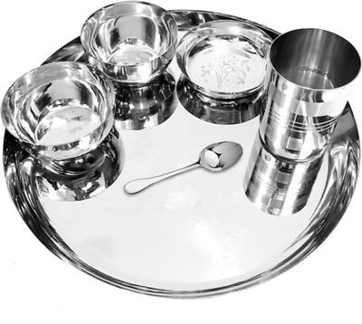 Silvester Pack of 6 Stainless Steel Dinner Set(Silver, Microwave Safe)