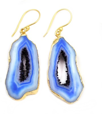 G-Vogue Gorgeous Designer Party Wear Gold Electroplated Earring Natural Blue Agate Brass Drops & Danglers