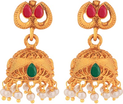 SPARGZ Traditional Festive Wear Gold Plated Ruby & Pearl Ruby, Pearl Alloy Jhumki Earring